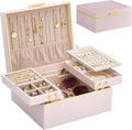 Lolalet Jewelry Box Organizer for Women Girls, 2 Layer Jewelry Organizers and Storage for Necklace Earrings Rings Bracelets, Large Jewellery Holder Case Birthday Gifts -Pink