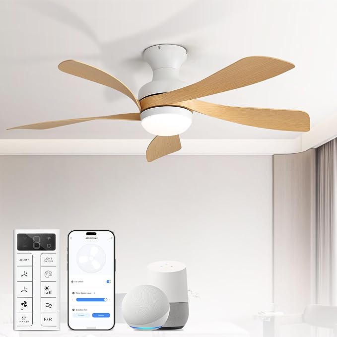 Sofucor Smart 42'' Low Profile Ceiling Fan with Lights and Remote, Flush Mount Ceiling Fan Work with APP/Alexa/Google for Modern Bedroom Living Room Patio, Dimmable LED Quiet Reversible DC Motor