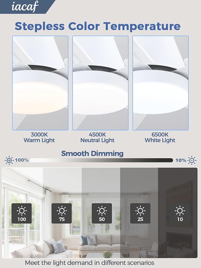 Ceiling Fans with Lights, 52 Inch Ceiling Fan with Light and Remote/APP, Low Profile Ceiling Fan with Light, DC Reversible, 6 Speed Noiseless LED Ceiling Fan, White Small Ceiling Fan for Bedroom