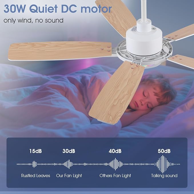 SHIHOT 54" Modern 6-Blade White RGB Ceiling Fans with Lights and Remote | 14 RGB Modes ,6 Wind Speeds, Reversible, Dimmable 3 CCT LED, 30W Quiet DC Motor,6 Double-Sided Blades,for Bedroom Kidsroom