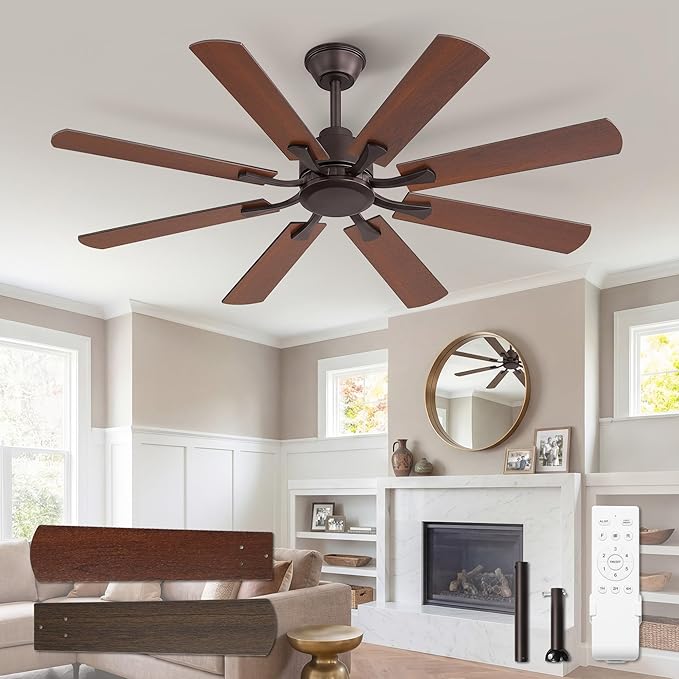 ZMISHIBO 52 inch Ceiling Fan no Light, 8 Blades Oil Bronze Ceiling Fans without lights, Quiet Rerverible DC Motor, 6speeds, for Bedroom, Living Room, Home Office and Patio