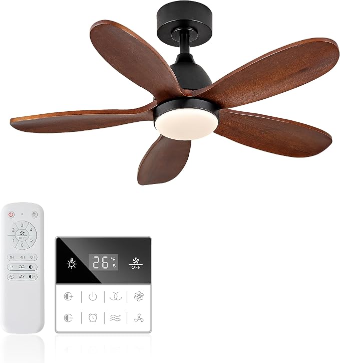 36 Inch Solid Wood Ceiling Fans With Lights, Remote Control, Dimmable, Reversible, Wood Blades, Power-Off Memory, Quiet DC Motor, Indoor/Oudoor Ceiling Fan with Light for Patio