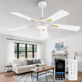52 Inch White Ceiling Fan with Light and Remote, Modern Ceiling Fan with 6-Speed Reversible Motor, Dimmable LED 3CCT for Bedroom Living Room Apartment