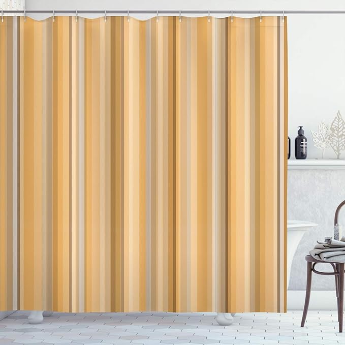 Ambesonne Stripes Shower Curtain, Abstract Ocean Inspired Palette Lines Geometrical Image Illustration, Cloth Fabric Bathroom Decor Set with Hooks, 70" Long, Pale Orange