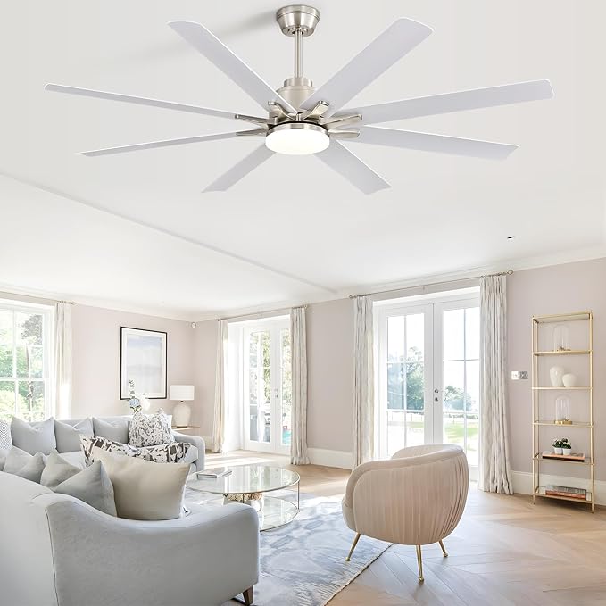 Sofucor 66 Inch Smart Ceiling Fans with Lights, Indoor/Outdoor Ceiling Fan with Remote, Work With Alexa/Google, Reversible DC Motor, Dimmable, 8 Blade Large White Ceiling Fan Light for Bedroom Patio