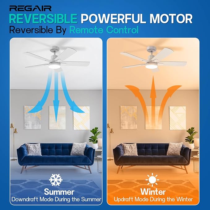 Ceiling Fan With Light 42-Inch, Remote Control Reversible DC Motors, 3CCT Dimmable Timer Noiseless, White Ceiling Fan for Bedroom Living Room, Indoor&Outdoor ETL Listed