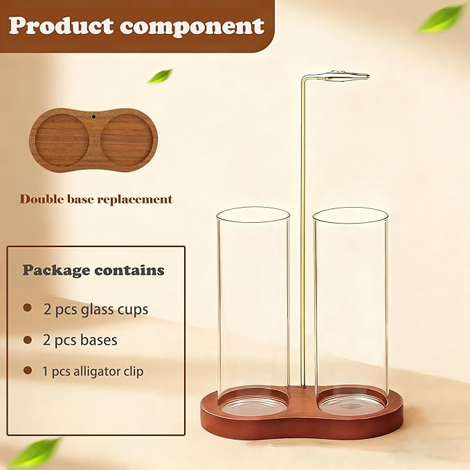 Incense Holder for Sticks 2 in 1 Incense Burner Holder with Storage & Ash Catcher Wooden Base, Glass Vessels, Metal Clip for Meditation, Yoga, Spa, Home & Garden Decor