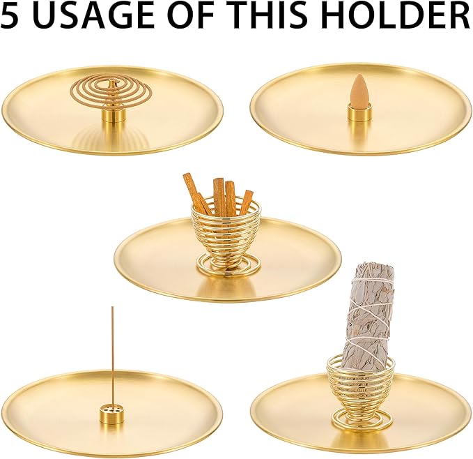 OSOPOLA 4 in 1 Incense Burner - 6.7 Inch Brass Gourd-Shaped Incense Holder for Sticks/Cones/Coils - Metal Ash Catcher for Meditation/Yoga/Home Decor ZX11