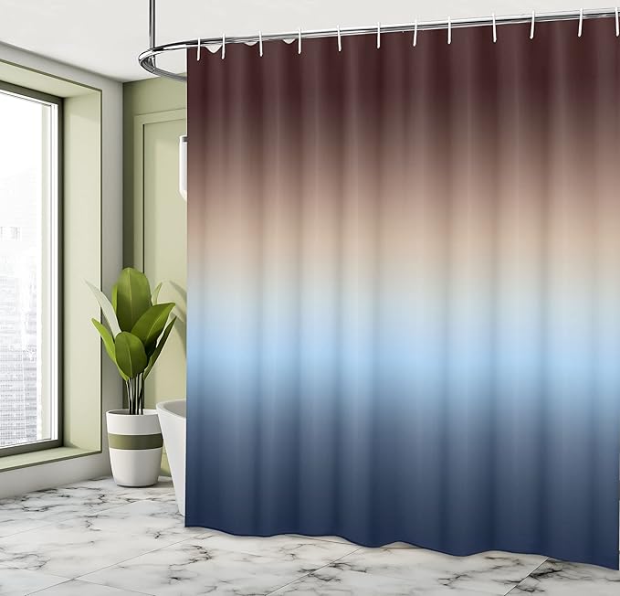 Ambesonne Ombre Shower Curtain, Arrangement with Gradual Color Change Modern Ornamentation Abstract Illustration, Cloth Fabric Bathroom Decor Set with Hooks, 69" W x 75" L, Blue and Brown