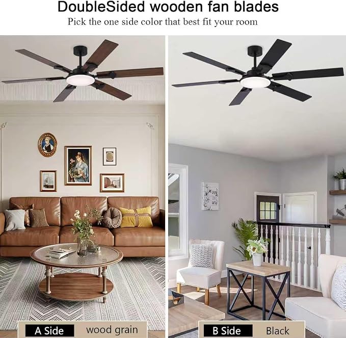 NKPU 66 Inch Brown Ceiling Fan with Lights, Modern Large Ceiling Fan with Remote & APP Control, Reversible DC Motor, 6 Double-Sided Blades, 6 Speeds, Silent, Timer, for Living Room Indoor & Outdoor