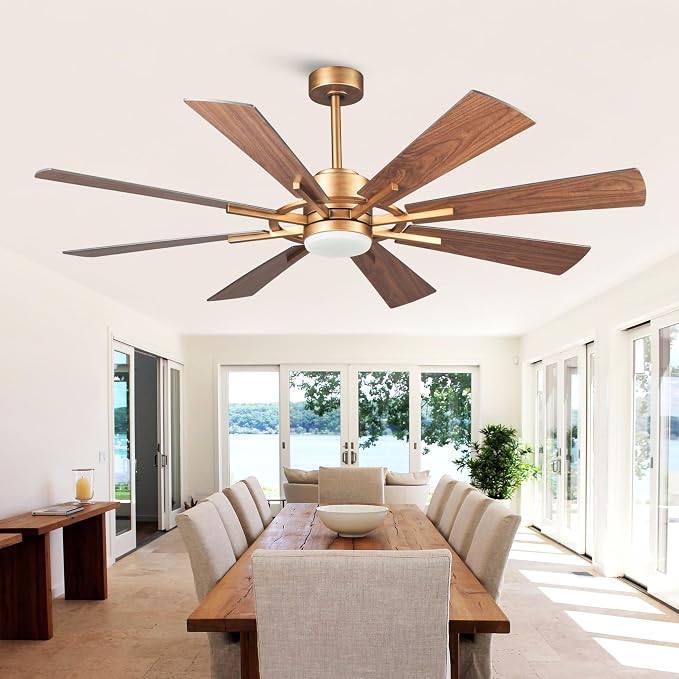 60 inch Gold Ceiling Fans with Lights and Remote, Indoor & Outdoor Large Industrial Ceiling Fan for Gazebo Living Room Garage, High Modern Big Ceiling Fan Quiet DC Motor, 3 CCT, Timer, 6 Speed