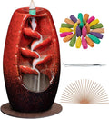 DAILYLIFE Backflow Incense Burner and Ceramic Incense Holder Waterfall, with 120 Mixed Backflow Incense Cones, 30 Incense Sticks, 1 Pad, Tweezer, Home Decor Aromatherapy Ornament, Red