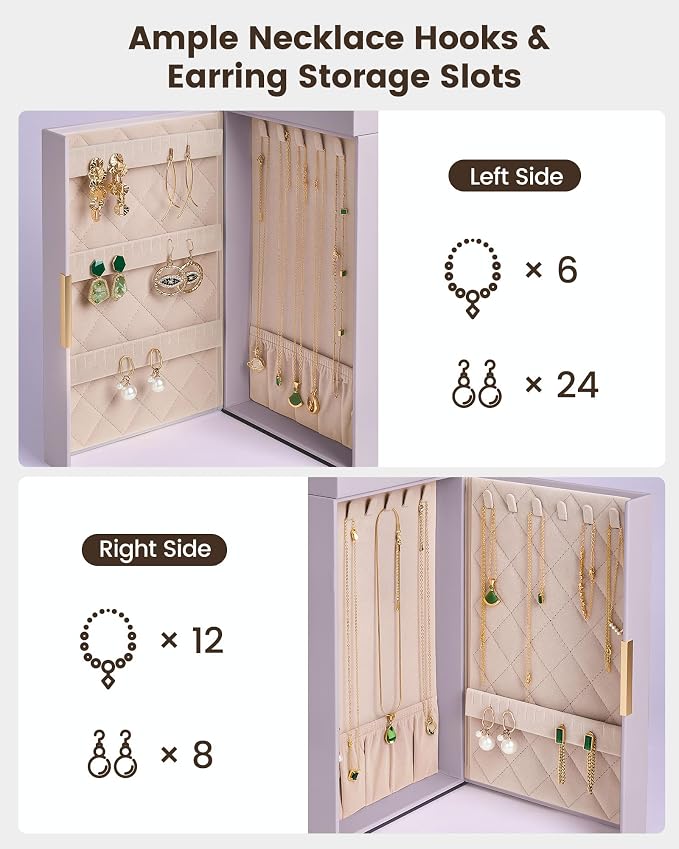 Lolalet Large Jewelry Box Organizer for Women, 7-Layer Jewelry Organizers and Storage Case with Mirror & 6 Drawers, Lockable Watch Ring Earring Bracelet Necklace Holder Girls Gift -7Layer, HazePurple