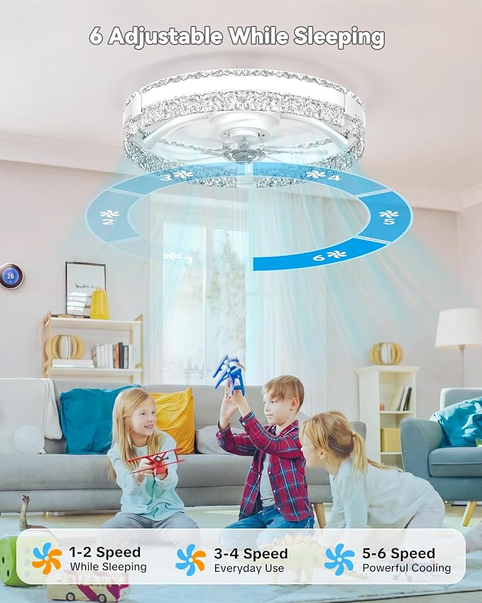 RGB Low Profile Ceiling Fan with Lights, Ceiling Fans with Lights and Remote, 3000-6500K Dimmable Modern Flush Mount LED Fan Lights, 6 Wind Speeds Ceiling Fans for Bedroom(White-Cream)
