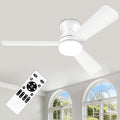 Ceiling Fans with Lights - 42 Inch Low Profile Ceiling Fan with Light and Remote Control, Reversible, 3CCT Dimmable, Noiseless, White Small Flush Mount Ceiling Fan for Bedroom Indoor/Outdoor