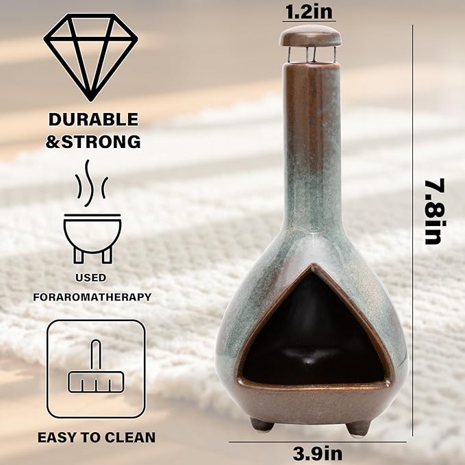 MOUGIGI Premium Ceramic Palo Santo Holder & Smudge Bowl-Mini Chiminea| Multi-Purpose Burner for Sage Sticks, Incense Cones, Copal & Candles|Energy Cleansing, Yoga Meditation Accessories|Anxiety Relief