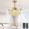48 Inch Fandelier Ceiling Fans with Light, Chandelier Ceiling Fan, Retractable Crystal Ceiling Fan for Bedroom, Living Room, 3 Color Change, LED Dimmable, 6 Speeds, Reversible DC Motor-Gold