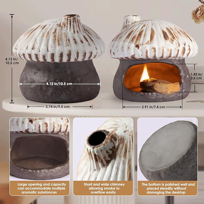 Palo Santo Holder Mushroom Shape, Ceramic Sage Holder for Burning Palo Santo Burner for Meditation, Yoga and Relaxation(Brown)