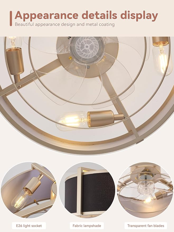 20 inch Fandelier Ceiling Fan with Light, Boho Chandelier Ceiling Fan with Light Remote Control, Caged Enclosed with 6 Speeds for Bedroom, Living Room, Foyer, Nursery