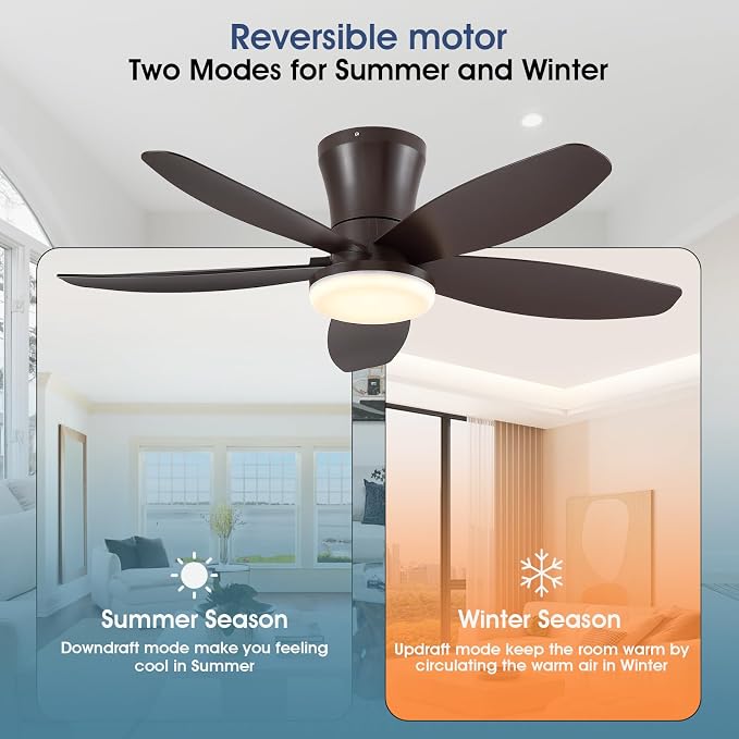 Surtime 36IN Ceiling Fans with Light and Remote/APP Control, 5-Blade Reversible Motor Ceiling Fan, 3-Color Dimmable Lighting, All-Brown Finish