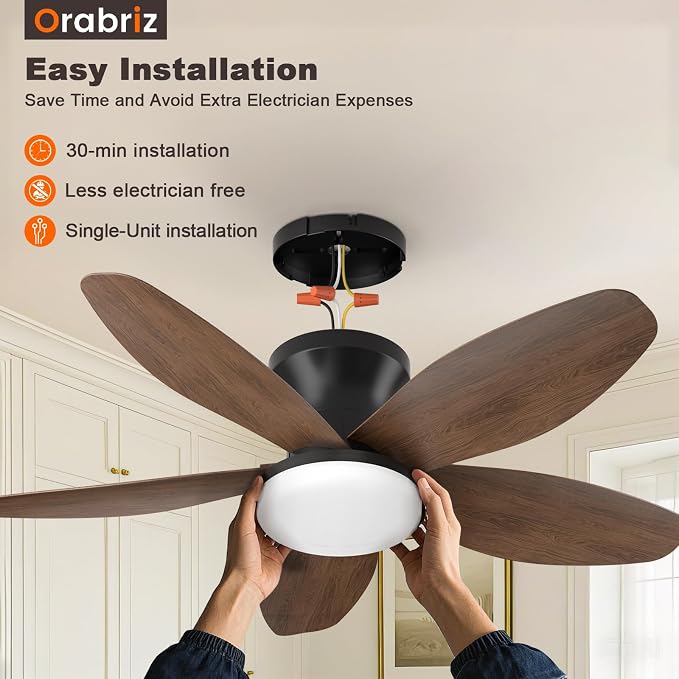 35 In Small Low Profile Ceiling Fan Light Remote Walnut Outdoor | Quiet 6-Speed Airflow,3CCT Dimmable,Memory for Light,2/4H Timer,Reversible DC Motor,Bedroom Patio Indoor Use