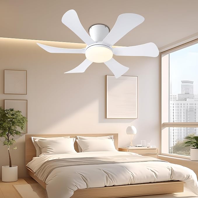 GJeg Ceiling Fans with Lights,36" Low Profile Ceiling Fan with Light and Remote Control,Flush Mount, Reversible, Dimmable, Noiseless, White Ceiling Fan for Bedroom