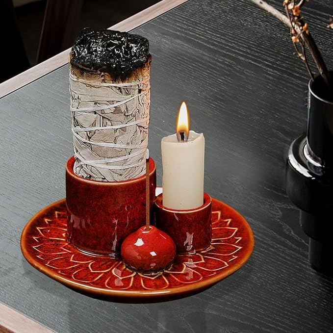 Comeon Palo Santo Holder, Backflow Incense Burner Holder Candle Holder Sage Burner Holder for Burning, Ceramic Incense Holder for Sticks for Meditation Yoga Room