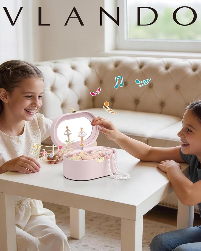 VLANDO Musical Jewelry Box for Girls - Kid Music Box with Ballerina for Birthday Bedroom Decor - Birthday Gift for Girls Ages 4 5 6 7 8-12 Year Old - Pink