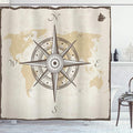 Ambesonne Compass Shower Curtain, Nautical Compass on Background Old Map with Torn Border Frame Illustration Print, Cloth Fabric Bathroom Decor Set with Hooks, 69" W x 84" L, Taupe Beige