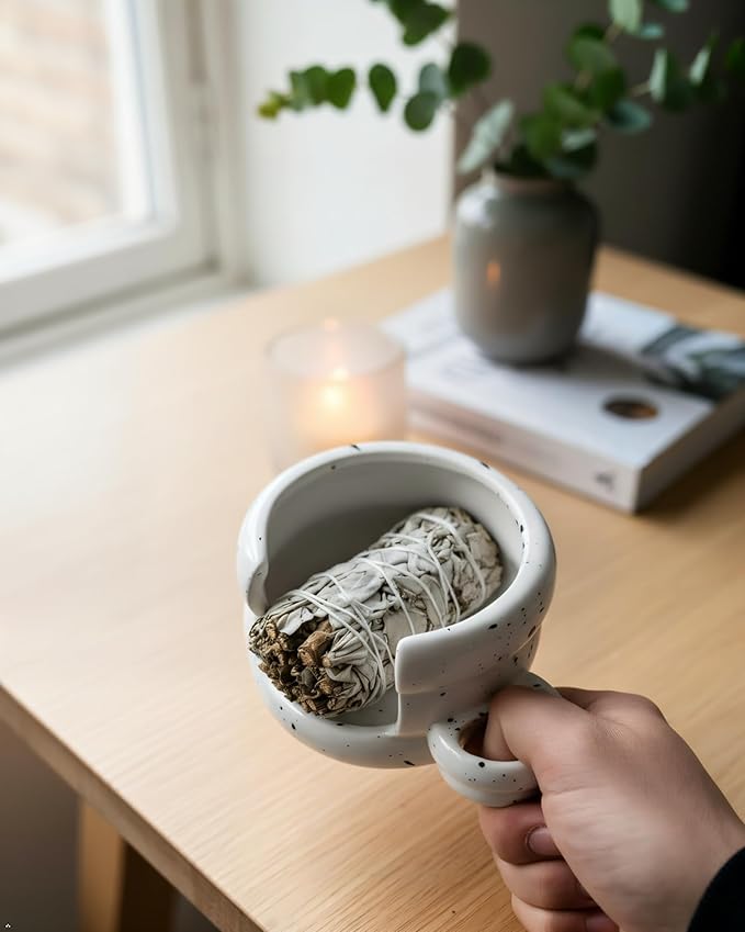Ceramic Palo Santo Holder Burner, Handcrafted Incense Holder with Ash Catcher for Sage, Incense Cone, Smudge Stick Holder for Meditation, Yoga, Spiritual Cultivation Decoration & Gifts
