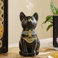 Egyptian Cat Statue Incense Burner, Vintage Resin Meditating Cat Incense Cone Holder, Home Office Aromatherapy Decor for Zen Yoga Spa (Black)