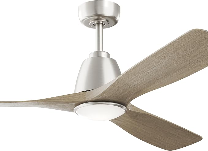 Kichler 54" Volos II 3 Blade Ceiling Fan in Brushed Nickel with Distressed Antique Grey Blades, Easy-to-Install AC Motor, Downrod, 300054-NI