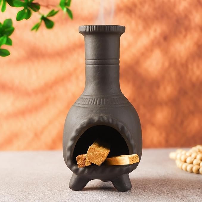 MOUGIGI Handcrafted Palo Santo Burner–Mexican Style Clay Incense Dish for Aromatherapy and Stress Relief–Compatible with Wood Sticks, Sage,Cone Incense–Mini Home Altar with Unique Chimney Design