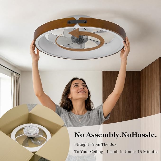 Ceiling Fans with Lights,20 Inches Low Profile Ceiling Fan with Light and Remote/APP Control,3500-6500K Dimmable LED Timing and 6 Speeds Semi Flush Mount Wood Bedroom Lighting