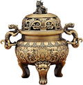 Antique Chinese Brass Incense Burner & Censer – Handmade Solid Brass with Fu Lion Foo Dog Lid, Feng Shui for Zen Meditation, Altar, Home Office Decor (5.5in, 670g), Harmony & Peace