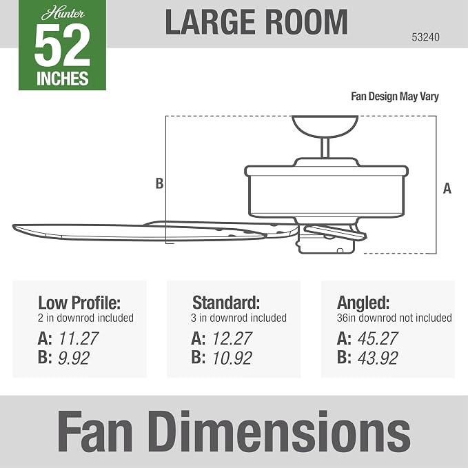 Hunter Builder Elite, Indoor, Ceiling Fan, No Light, 52 inch, Snow White | Standard Mount, Pull Chain, 5 Blades, For Bedroom, Living Room, Kitchen, 53240