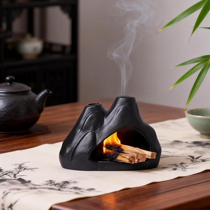 Ceramic Palo Santo Incense Holder. A Mini Chimney for Burning Palo Santo Incense and Sage, Incense Burner, Mountain-Shaped Burner, Home Decor Incense Burner for Yoga Meditation Rooms.
