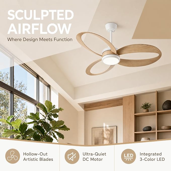 42 Inch Low Profile Ceiling Fan with Light | Quiet DC Motor, Remote Control, 3‑Color Dimmable LED, Reversible Airflow – Ideal for Bedroom, Living Room, Kitchen