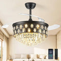 42'' Fandelier Ceiling Fan with Light, Chandelier Ceiling Fans with Lights, Crystal Ceiling Fans for Bedroom Living Room, LED Dimmable, 6 Wind Speed,3 Color Temperatures-9052 Black