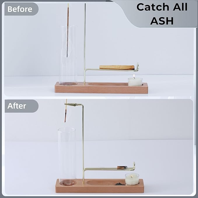 3 in 1 Incense Holder for Burning Insence-Stick & Palo Santo & Sage Sticks, Hanging Upside Down Incense Stick Burner with Glass Ash Catcher, Lasting Burning Palo Santo Sage Burner for Altar