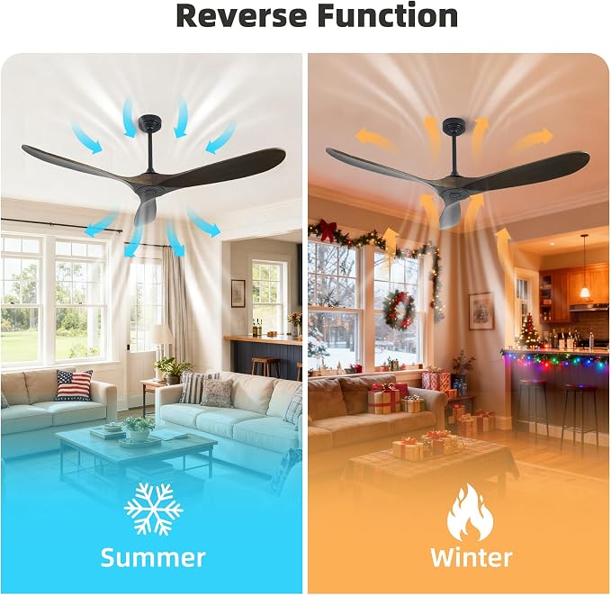 Outdoor Ceiling Fan Without Light, 60 Inch Smart Ceiling Fan with Remote & Voice Control Works with Alexa & Google Assistant, 3-Blade Wood Fan, Quiet DC Motor, 6 Speeds for Patio, Farmhouse