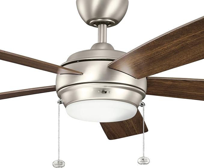 Kichler Starkk 52" Ceiling Fan with LED Lights in Brushed Nickel, 5-Blade Traditional Fan with reversible Silver/Walnut blades, 3000K, (52" W x 13.75" H), 330174NI