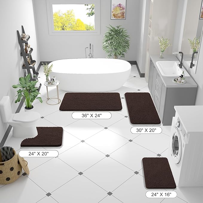 OLANLY Bathroom Runner Rugs 59x20, Extra Soft Absorbent Chenille Bath Rugs, Rubber Backing Quick Dry, Machine Washable Long Bath Mats for Bathroom Floor, Tub and Shower, Home Decor Accessories, Brown