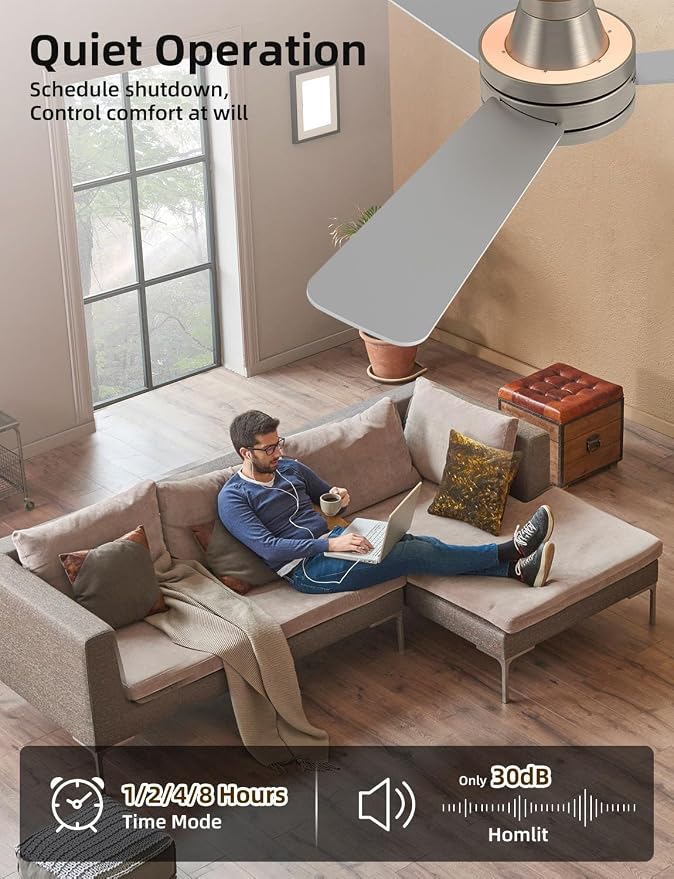 42" RGB Ceiling Fan with Light, Music Sync Smart Fan Works with Alexa/Google Assistant/App, Low Profile Flush Mount, 6-Speed Quiet DC Motor, 4 CCT Dimmable Lighting for Bedroom Living Room