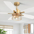 Dawn Whisper 52 Inch Modern Farmhouse Ceiling Fans with Lights White and Gold Rustic Caged Ceiling Fan for Bedroom Living Room Quiet and Reversible DC Motor