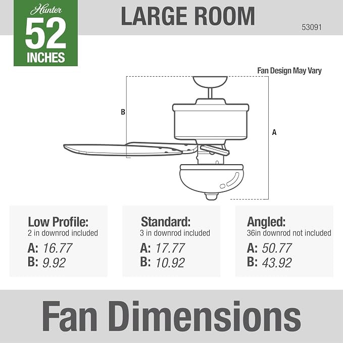 Hunter Builder Deluxe, Indoor, Ceiling Fan, Pull Chain, 52 inch, New Bronze | with LED Light, Standard Mount, 5 Blades, For Bedroom, Living Room, Includes Bulbs, 53091