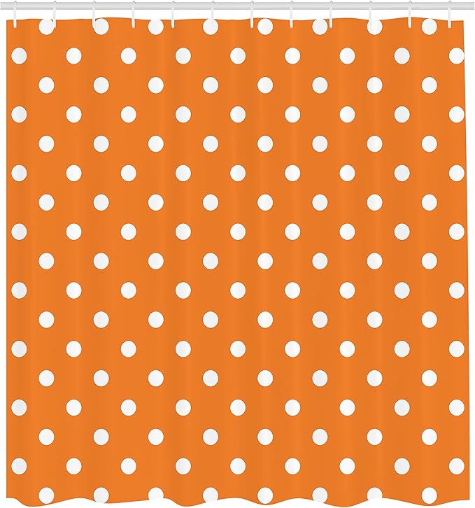 Ambesonne Burnt Orange Shower Curtain, Vintage Old Polka Style Dotted Graphic Design in Retro Old Fashioned Image, Cloth Fabric Bathroom Decor Set with Hooks, 69" W x 70" L, White Orange