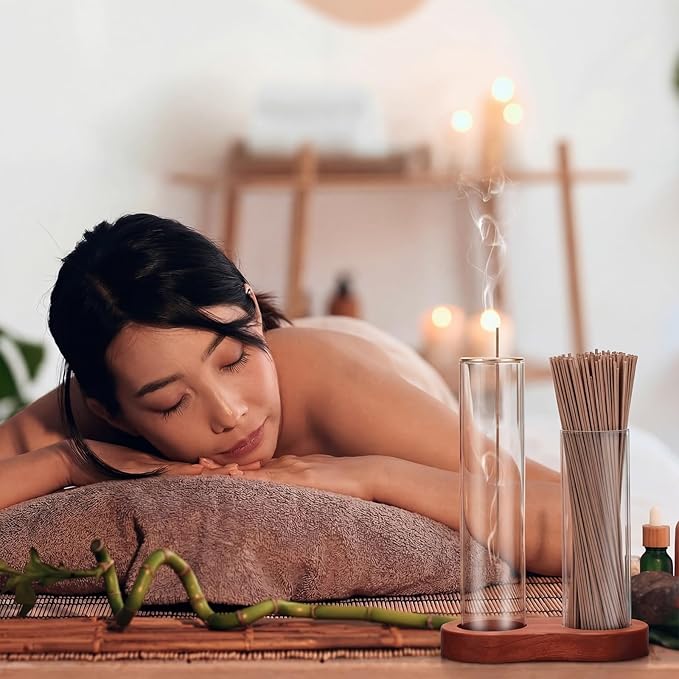 2 in 1 Incense Burner Holder with Storage, Mess Free Upside Down Incense Holder for Sticks with Glass Ash Catcher, No Ash Flying for Yoga, Meditation, Spa & Home Decor