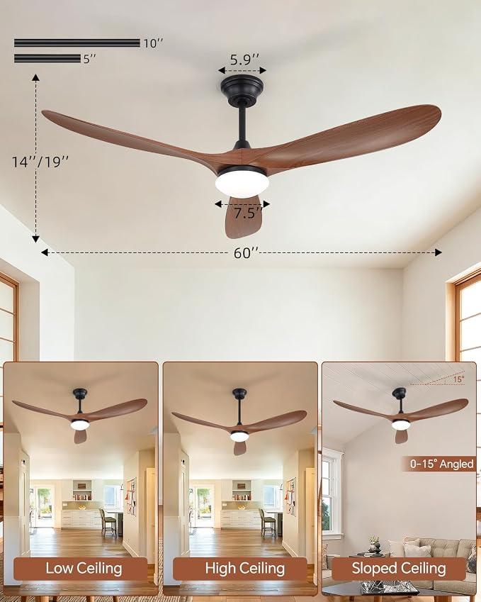 Sofucor 60 Inch Smart Ceiling Fans with Lights-Outdoor Modern Smart Ceiling Fan with Alexa/Google/APP/Remote Control, Reversible Quiet DC Motor, ABS Blade Ceiling Fan for Living Room/Farmhouse/Patios