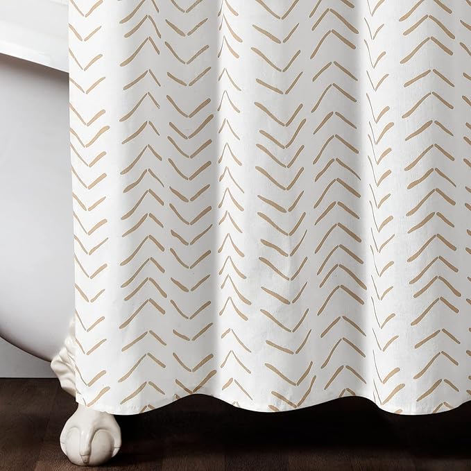 Lush Decor Hygge Modern Arrow Linen Look Shower Curtain, 72" X 72", Wheat & White